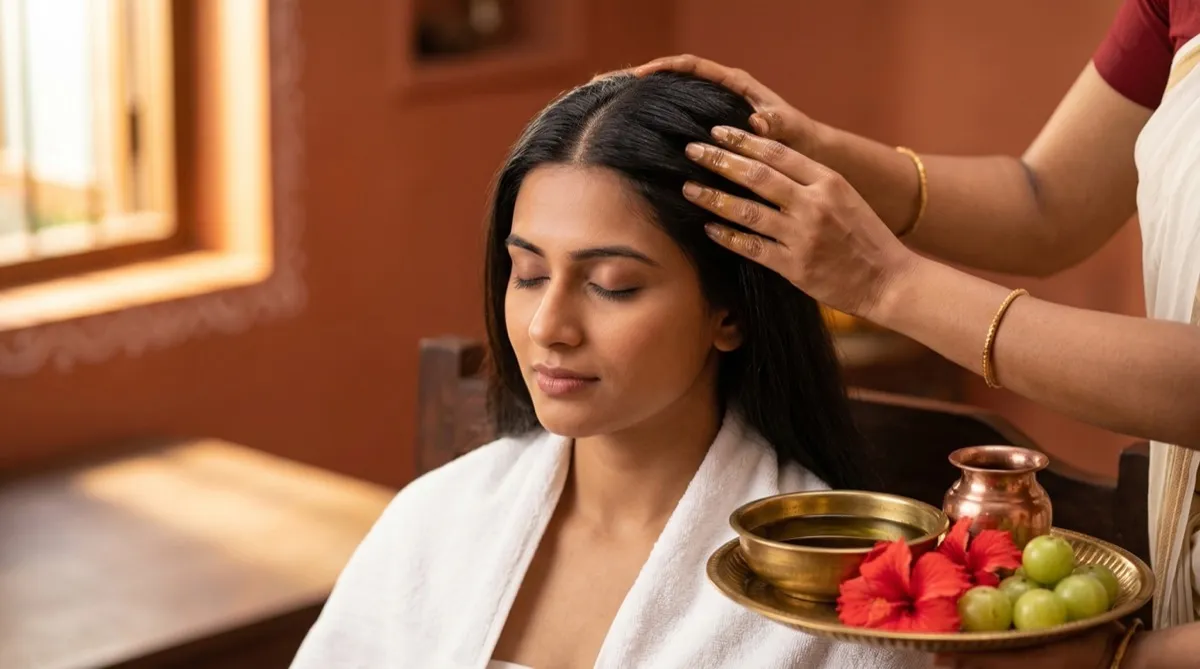 Scalp oil massage with herbal oils