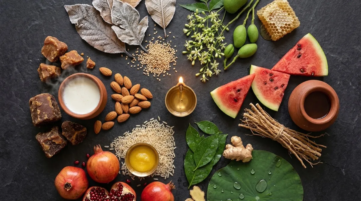 Six Ritu calendar wheel in natural elements