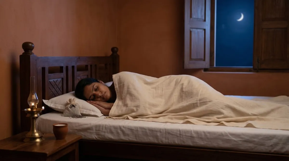 Deep restful sleep on traditional wooden bed