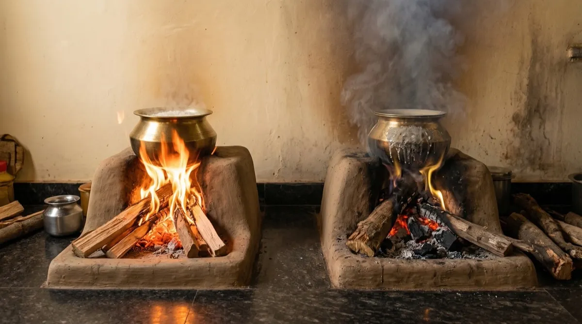 Clean bright flame vs smoldering toxic fire