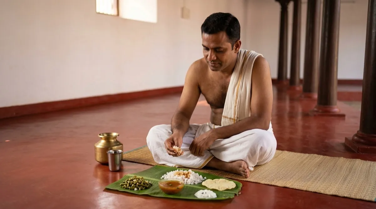Mindful eating scene with full attention on food