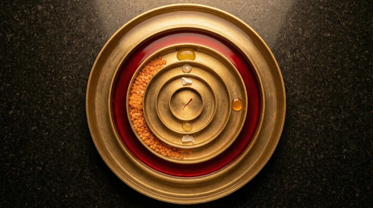 Seven material layers in cross-section