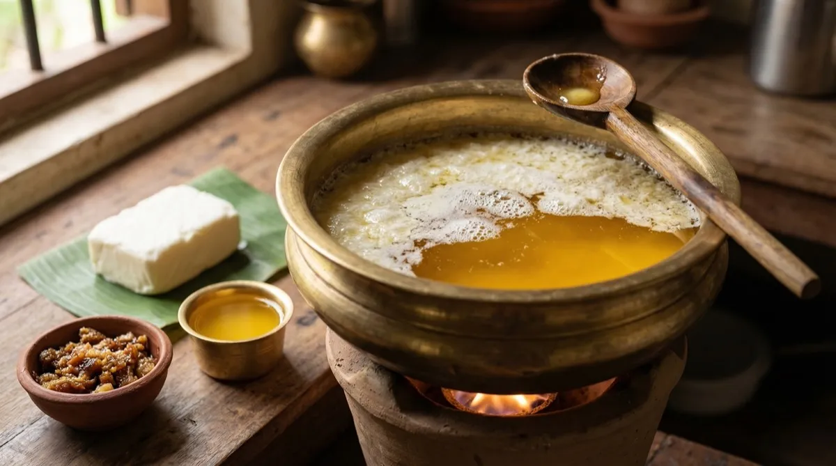 Ghee clarification process — butter to pure ghee